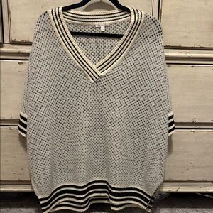 Minnie Rose Gray Striped Oversized Boyfriend Sweater 100% Cashmere M/L